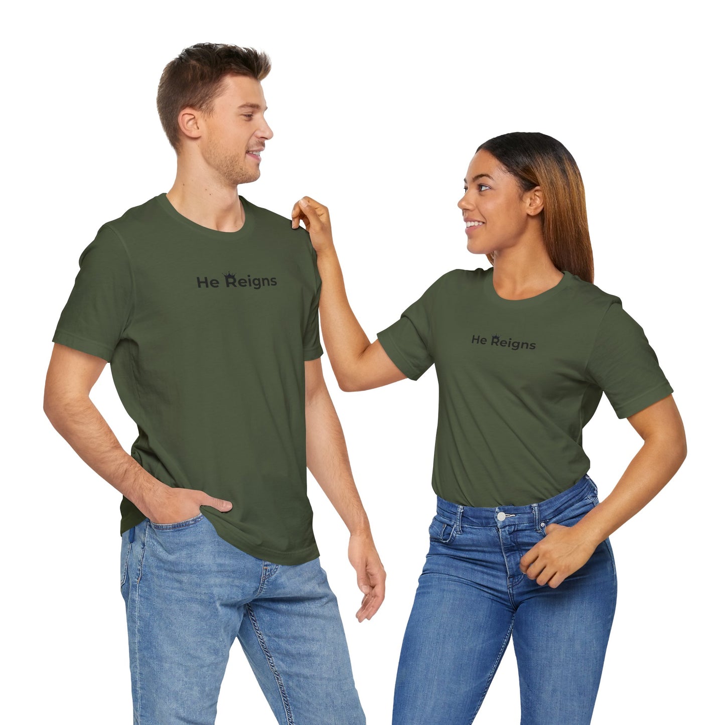 He Reigns Unisex Jersey Tee (black print // other colors available)