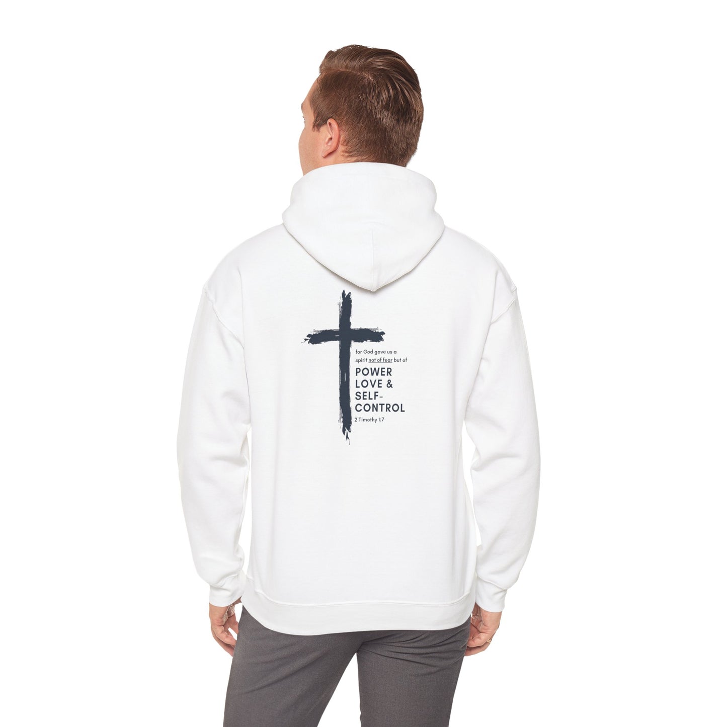 Faith Over Fear x 2 Timothy 1:7 Heavy Blend™ Hoodie (Navy Blue, Front & Back Design)