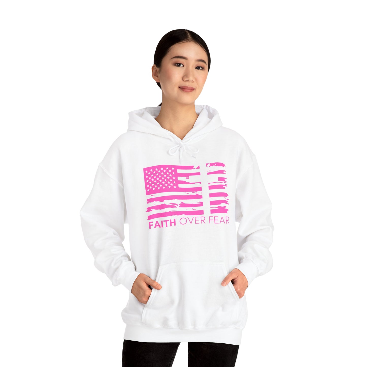 Faith Over Fear // 2 Timothy 1:7 Heavy Blend™ Hoodie (Pink//Front & Back Design)