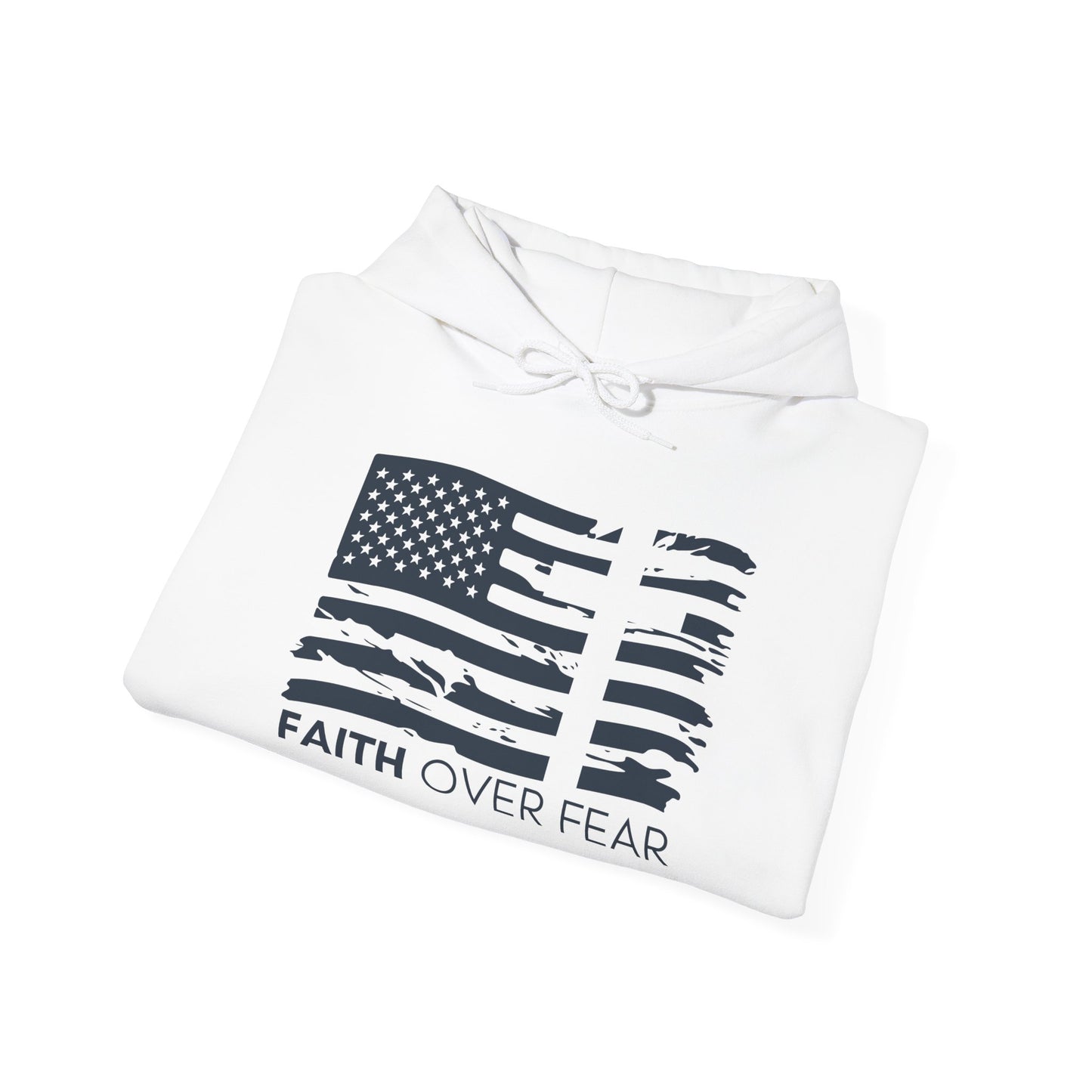 Faith Over Fear//2 Tim. 1:7 Unisex Heavy Blend™ Hooded Sweatshirt (Dark Blue, Front Design)