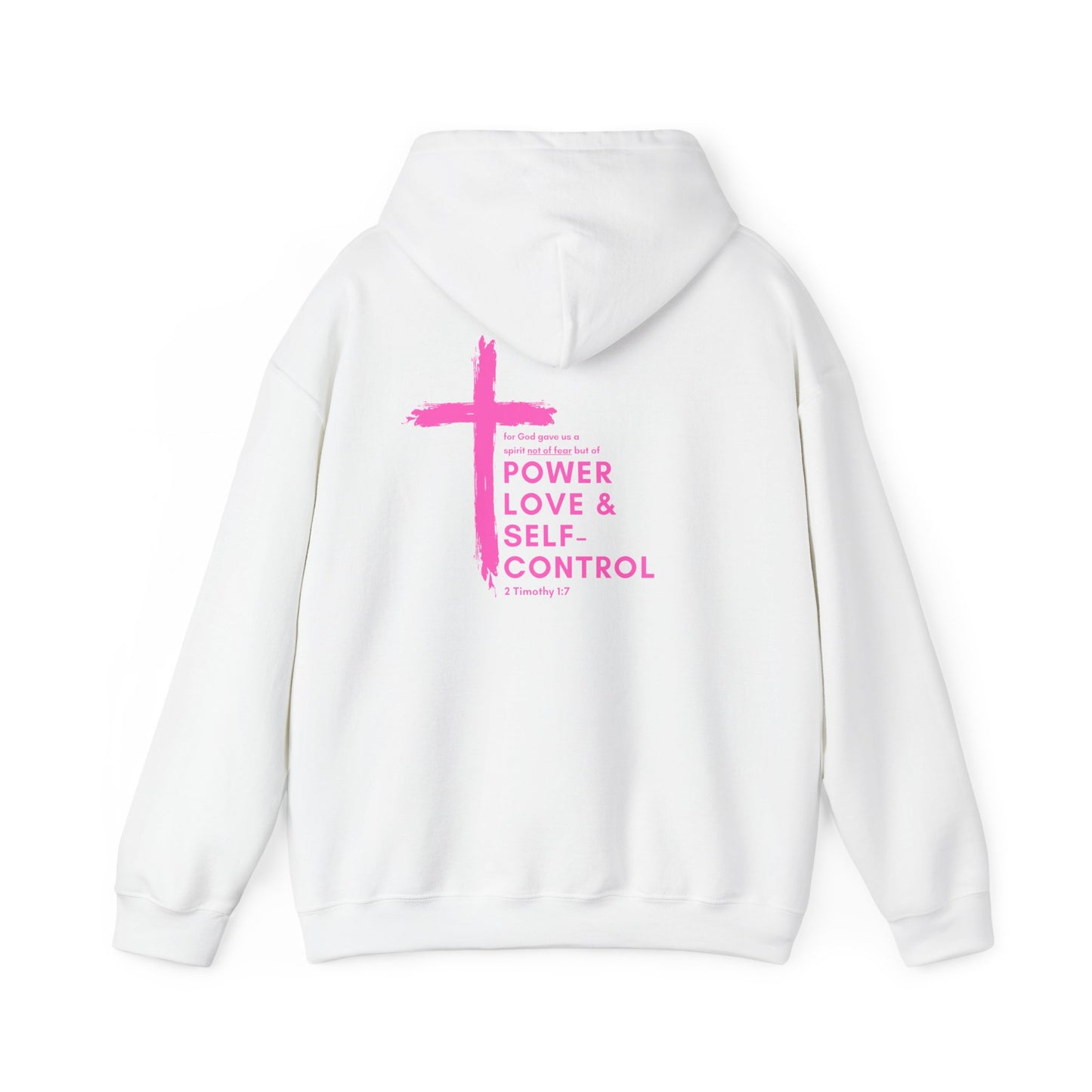 Faith Over Fear // 2 Timothy 1:7 Heavy Blend™ Hoodie (Pink//Front & Back Design)