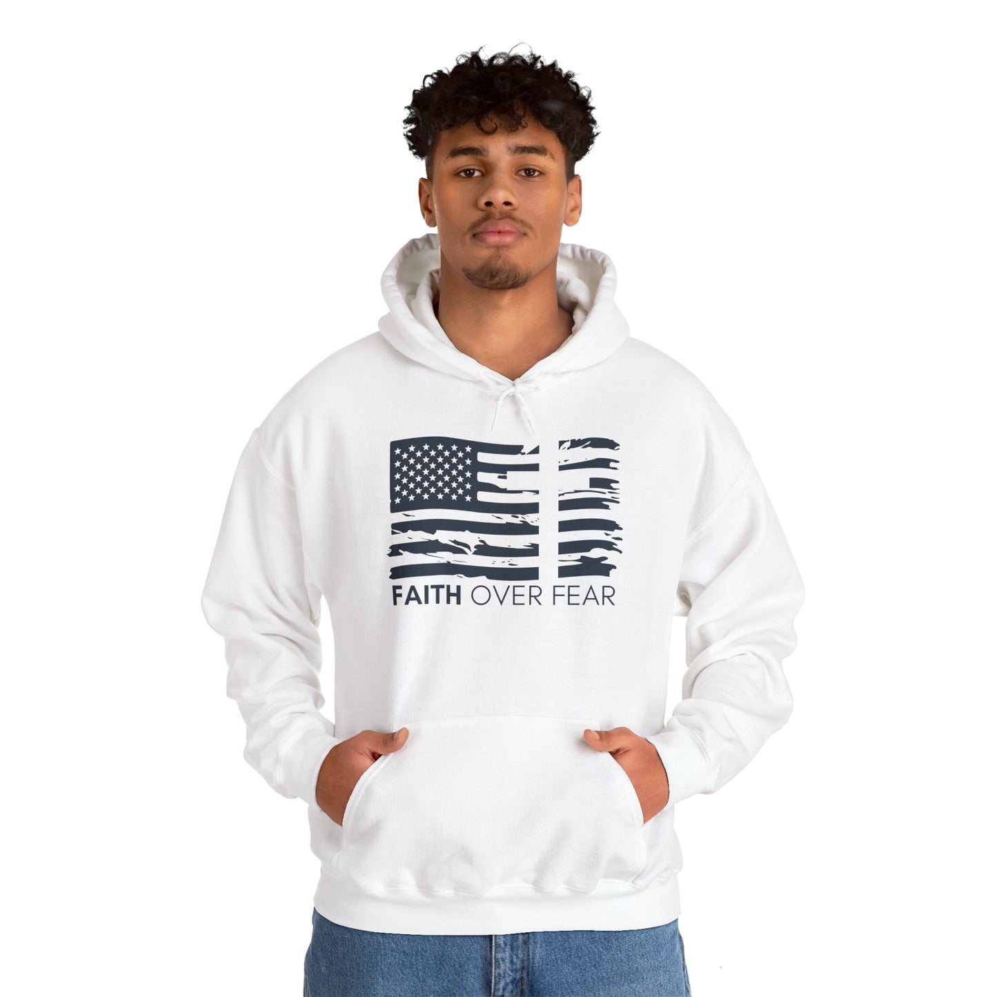 Faith Over Fear x 2 Timothy 1:7 Heavy Blend™ Hoodie (Navy Blue, Front & Back Design)