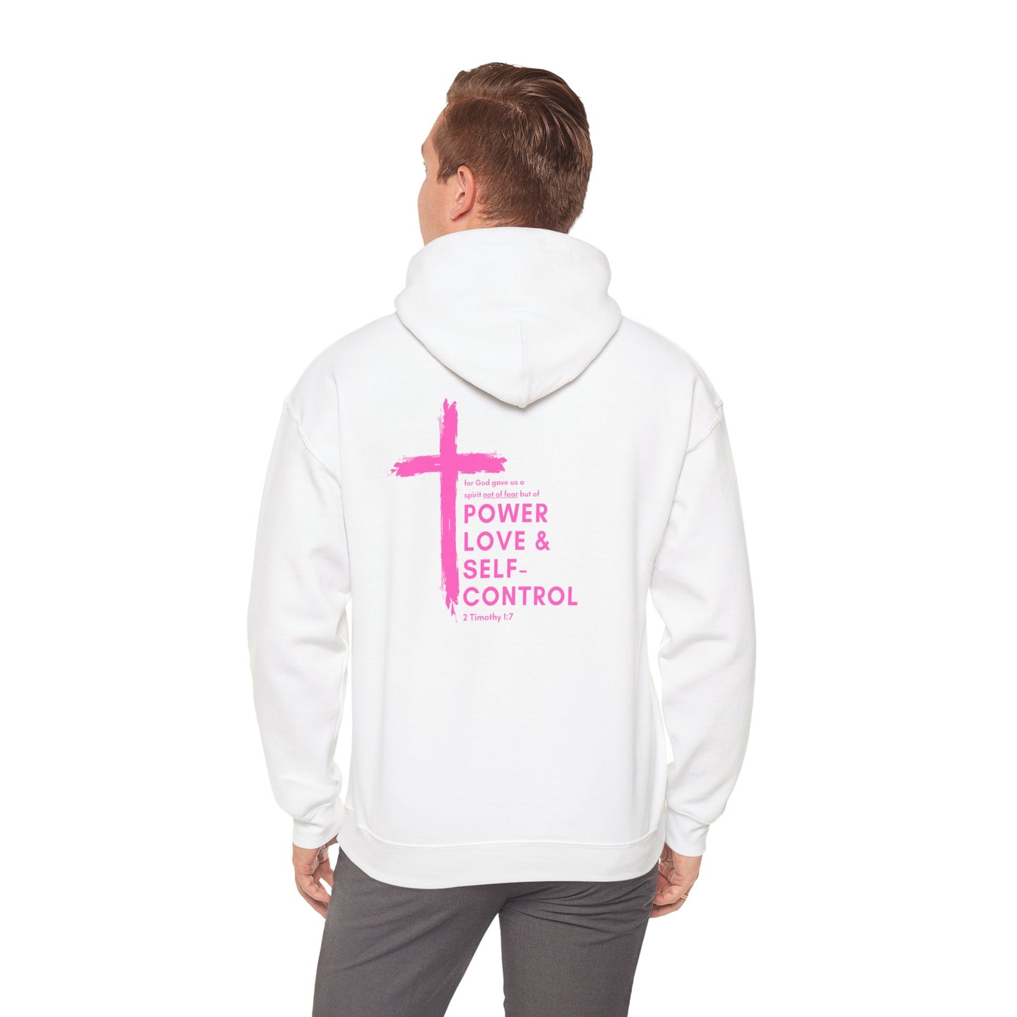 Faith Over Fear // 2 Timothy 1:7 Heavy Blend™ Hoodie (Pink//Front & Back Design)