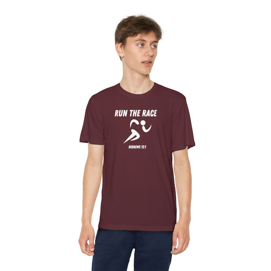 Youth Run The Race Performance Tee (white print // other colors available)