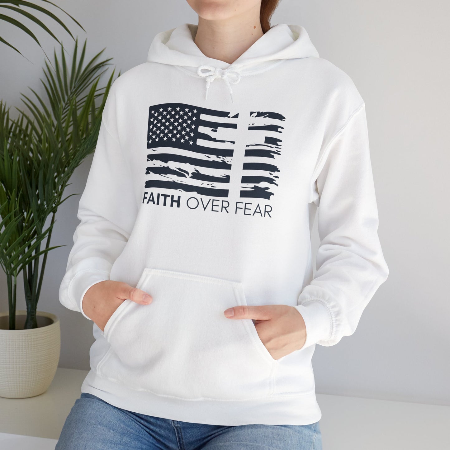 Faith Over Fear x 2 Timothy 1:7 Heavy Blend™ Hoodie (Navy Blue, Front & Back Design)